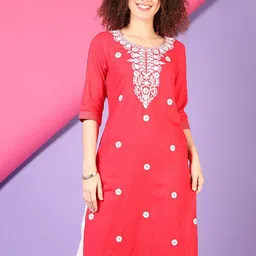 V-Mart Women Floral Embroidered Notch Neck Straight Kurta-picture-23