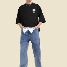 AUSK Graphic Printed Round Neck Drop-Shoulder Sleeves Pure Cotton Oversized T-shirt image 3