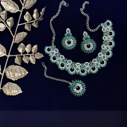 VATSALYA creation Alloy Gold- plated Green Jewellery Set - Pack of 3 image 2