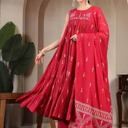 KIMAYRA Women Ethnic Motifs Printed Pure Cotton Kurta with Trousers & Dupatta-picture-33