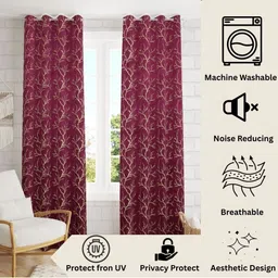 GEET CREATIONS Coffee Brown Set of 2 Floral Long Door Curtain image 3