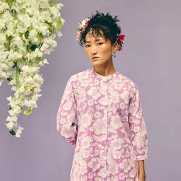 Prakriti Jaipur Floral Printed Mandarin Collar Pure Cotton Straight Kurta With Palazzos-image-3