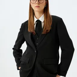 Koton Women Colourblocked Longline Tailored Jacket with Embroidered-image-0