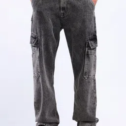 Flying Machine Men High-Rise Heavy Fade Loose Fit Washed Stretchable Cargo Jeans image 1