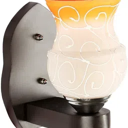 1ST TIME Yellow & Orange Textured Wood Traditional Frustum Shaped Wall Lamp image 3