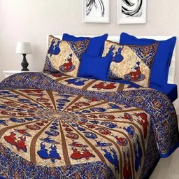 Cotton Choice Blue & Red 180 TC King Bedsheet with 2 Pillow Covers-image-76