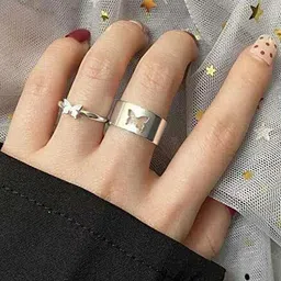 J.S ENTERPRISES Unisex Set of 4 Stainless Steel Silver-Tone Finger Rings-image-70