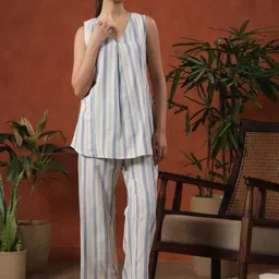 anayna Striped Pure Cotton Top With Trousers image 5