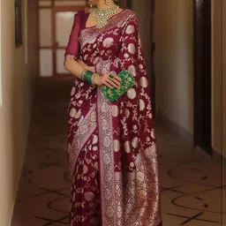 Moda Rapido Women Floral Woven Design Zari Banarasi Saree with Unstitched Blouse Piece-picture-31