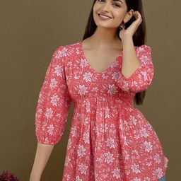 Dream Beauty Fashion Women Floral Printed Puff Sleeve Peplum Top-picture-7