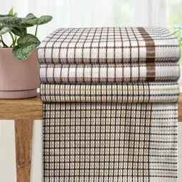 Athom Living Brown & White 4 Pieces Checked Cotton 210 GSM Bath Towels-picture-25