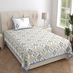 Texstylers White Floral Printed 210 TC Pure Cotton Single Bedsheet Set- 1.52 m X 2.29 m-image-69