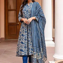 PRISHA FASHION Women Floral Printed Regular Kurta with Trousers & With Dupatta image 5