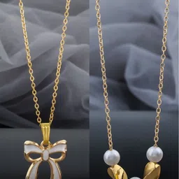 Birado Jewellery Set Of 2 Women Gold-Plated Artificial Beaded Minimal Chain-picture-13