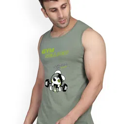 SLOWLORIS Pack Of 2 Printed Round Neck Sleeveless Bio-Wash Cotton Gym Vests image 5