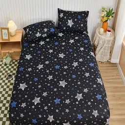 JC HOME Black & Blue Geometric 140 TC Fitted Double King Bedsheet Set-1.8 m x 2 m image 5