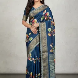 Peachmode Floral Sequinned Silk Blend Designer Saree-picture-38