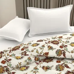 Pure Decor White & Brown Floral Printed Microfiber AC Room 150 GSM Double Bed Comforter-picture-21