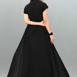 Raiyani Enterprise  Solid Georgette Maxi Dress With Bow Style image 3