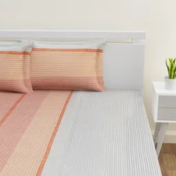 HAPPY HUES Pink & Grey Striped 180 TC King Bedsheet with 2 Pillow Covers image 3