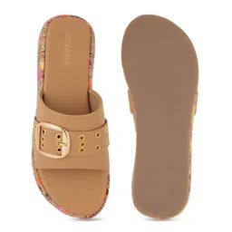 MOZAFIA Women Printed Open Toe Flats with Laser Cuts image 2