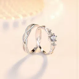 J.S ENTERPRISES Set Of 2 Unisex Stainless Steel Artificial Stones Studded Finger Rings-picture-34