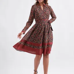 ELLE Floral Printed Fit & Flare Long Sleeves Dress image 3