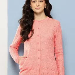 BAESD Women Cable Knit Woollen Round Neck Long Sleeves Cardigan-image-45