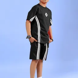 WEARDUDS Kids Outlook Half Striped Pure Cotton T-Shirt With Shorts image 4