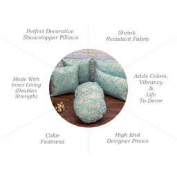 RoyalDeco Blue & Gold-Toned Set of 2 Ethnic Motifs Round Cushion Covers image 4