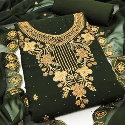 Panzora Floral Embroidered Embellished Georgette Unstitched Dress Material-image-99