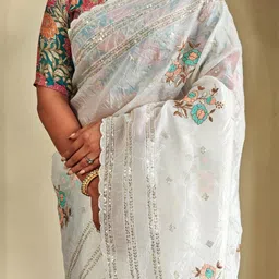 Mameraa Floral Sequinned Art Silk Designer Saree image 4