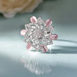 Priyaasi Sliver-Plated Floral Shaped American Diamond Stone Studded Finger Ring-picture-16