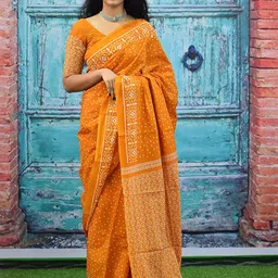 Craft Musium Floral Pure Cotton Bagru Saree-picture-24