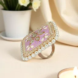 FEMMIBELLA Gold-Plated Kundan-Studded & Beaded Finger Ring-picture-24