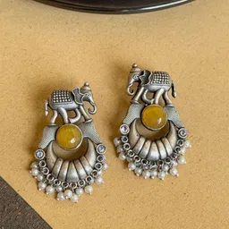 NAMAN ARTS Silver-Plated Pearls Beaded Animal Shaped Drop Earrings-picture-11