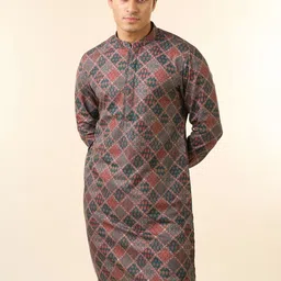 Diwas by Manyavar Geometric Printed Cotton Mandarin Collar Straight Kurta-picture-30