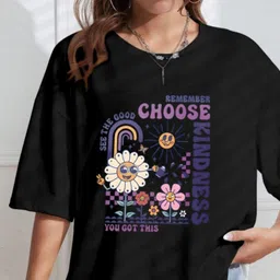AAHWAN Graphic Printed Round Neck Drop-Shoulder Sleeves Oversized T-shirt image 3