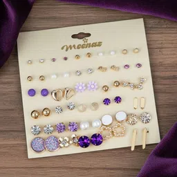 DIVASTRI Set Of 30 Gold-Plated Stones Studded & Pearls Beaded Contemporary Shaped Studs-picture-26
