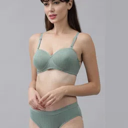 samvar Women Green,Black Cotton Bra Panty Set for Lingerie Set Undergarments Pack of 2 image 3