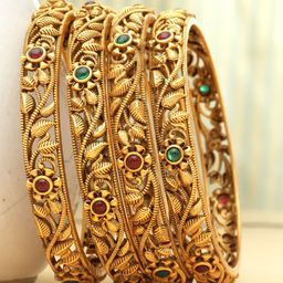 panash PANASH- Set Of 4 24 CT Gold-Plated Handcrafted Antique Bangles-picture-5