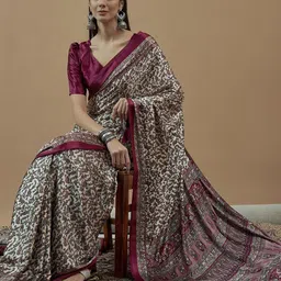 Saree mall Paisley Poly Crepe Block Print Sarees image 2