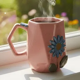 The Decor Lane Pink, Blue And Grey Floral Printed Ceramic Glossy Cups And Mugs 400ML-image-83