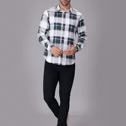HERE&NOW Men India Slim Spread Collar Tartan Checked Cotton Casual Shirt-picture-30