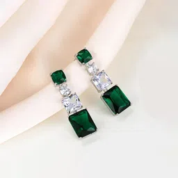 Jewels Galaxy Silver-Plated American Diamond Studded Square Shaped Drop Earrings-picture-15
