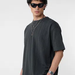 The Souled Store Men Striped Round Neck Cotton Oversized T-shirt image 4