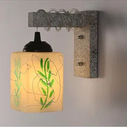 1ST TIME Green & Grey Printed Wood Contemporary Square Shaped Wall Lamp image 5