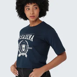 Kraus Jeans Women Typography Printed Round Neck Slim Fit Crop T-shirt image 3