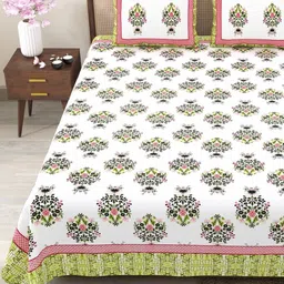 Myntra Elegant Homes Green & Red Floral 180 TC King Bedsheet with 2 Pillow Covers-image-3