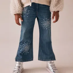 NEXT Girls Flared Mid-Rise Light Fade Embellished Jeans-picture-38